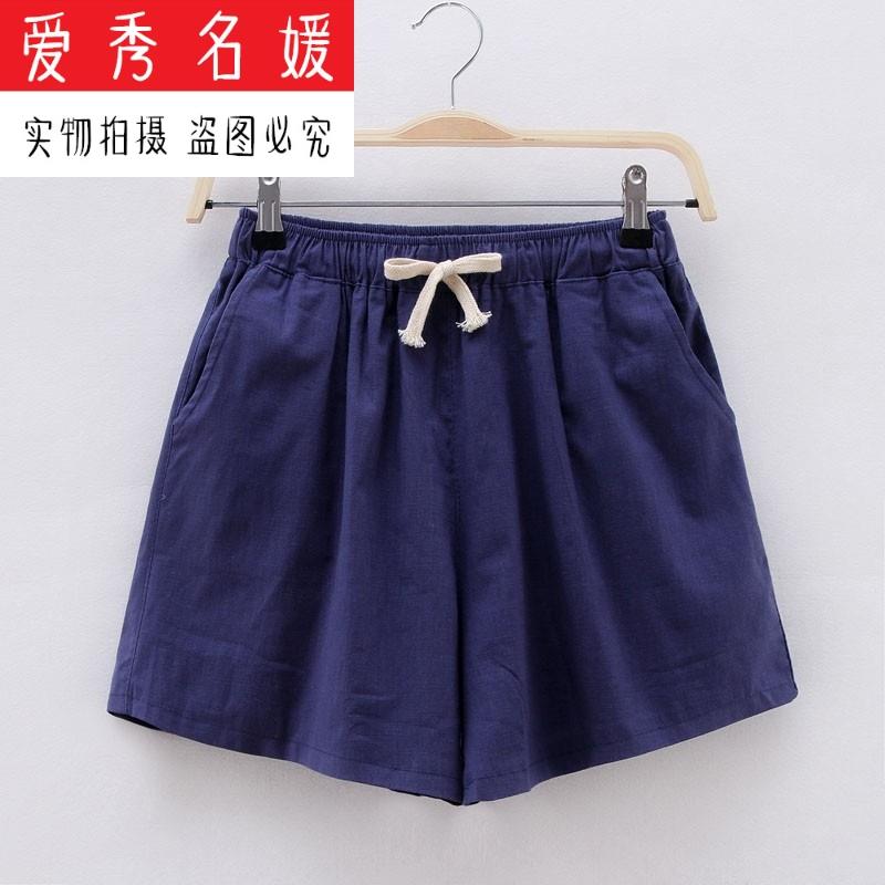 胖mm夏季新款大码女装2019夏宽松显瘦糖果色棉麻高腰松紧沙滩短裤在类目 女装/女士精品, 裤子, 休闲裤中 - 来自Buy2taobao.com提供专业的淘宝代购服务