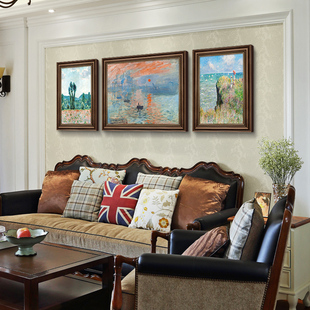 日出印象莫奈装饰画客厅挂画沙发背景墙世界名画风景手绘油画壁画