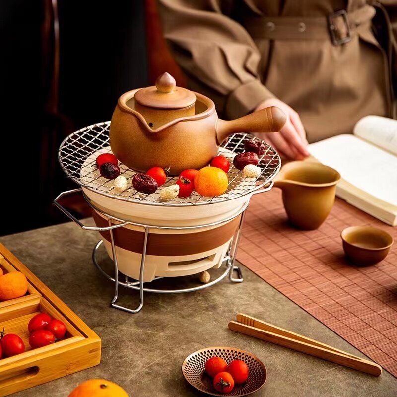 围炉煮茶陶土炭火炉砂锅传统碳打边炉火锅底座炉加厚煮茶烧烤炉