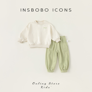INSbobo男童卫衣套装清新条纹女宝时髦两件套春季新品宝宝休闲装