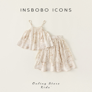 INSbobo女童吊带套装个性扎染儿童裙装两件套气质时尚女宝公主裙