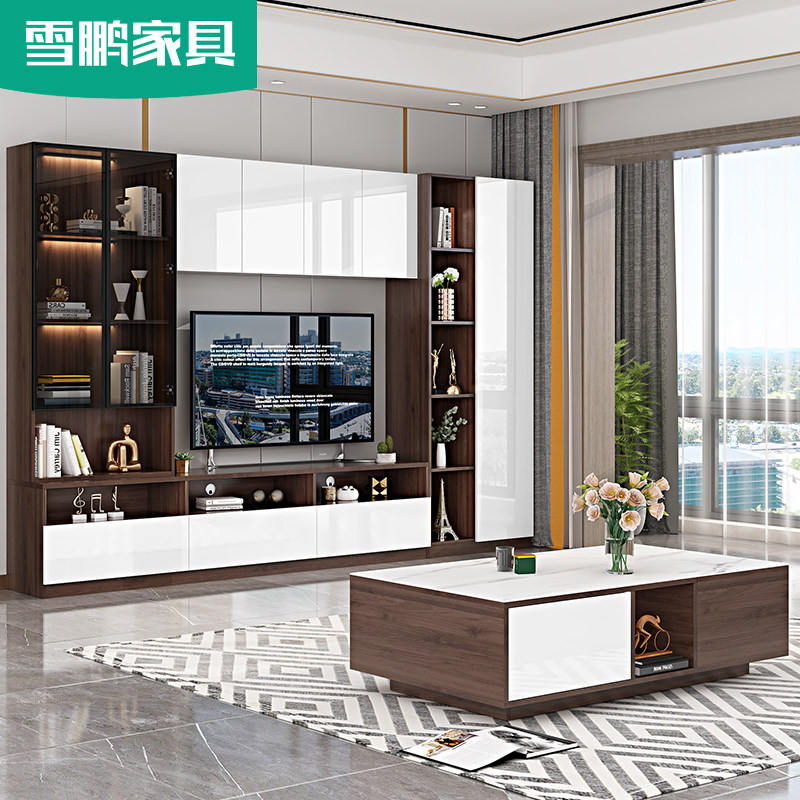北欧电视柜背景墙一体客厅多功能组合墙柜储物柜影视柜定制d1