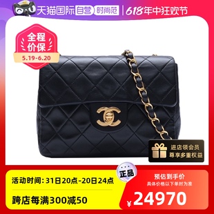 【自营】中古9新Chanel/香奈儿斜挎包中古黑金羊方胖子2开金扣