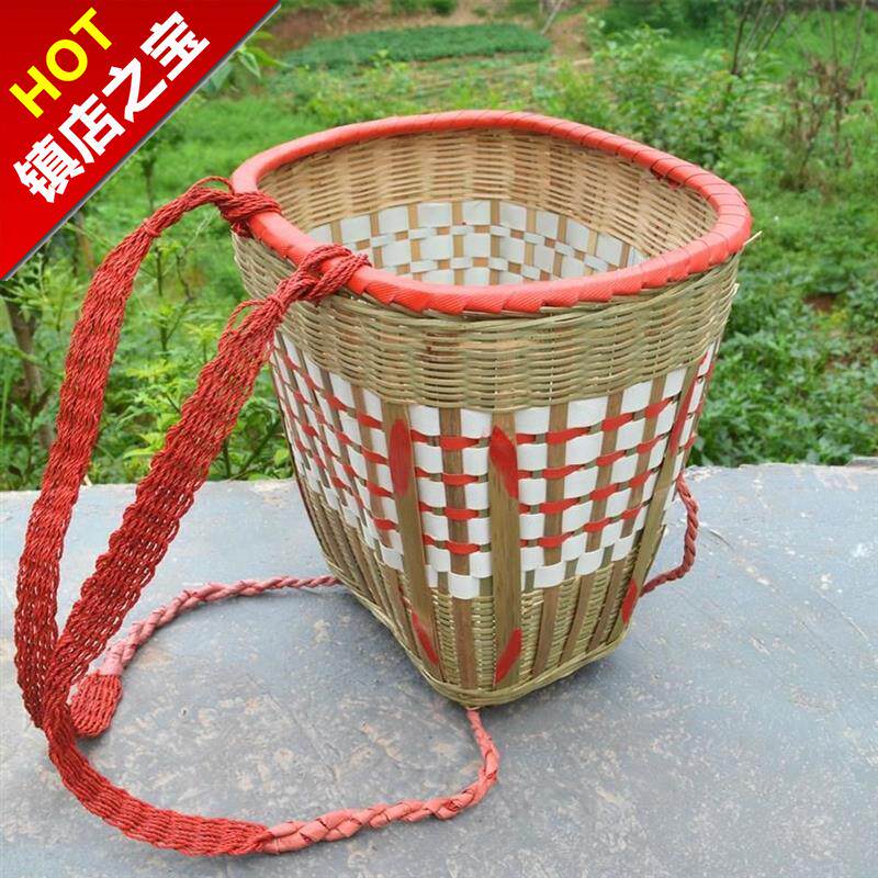 背萝竹编带子背篓垃圾桶家用市场背篼古装艺术便携红色整理筐g背