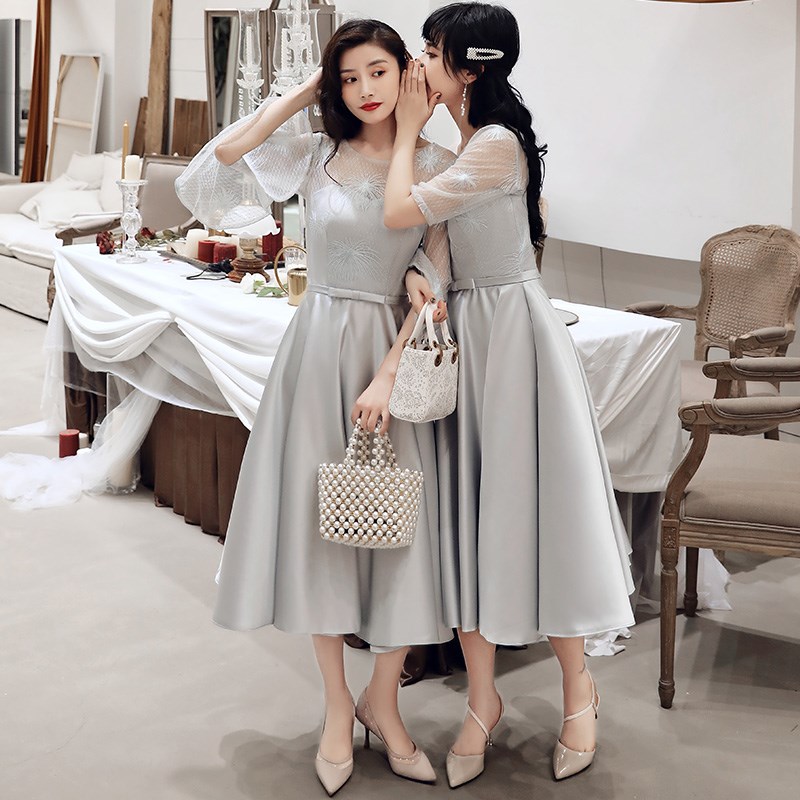 伴娘服2019春中长款灰色缎面姐妹团小礼服闺蜜装韩版成人礼毕业服在类目 女装/女士精品, 婚纱/旗袍/礼服, 礼服/晚装中 - 来自Buy2taobao.com提供专业的淘宝代购服务