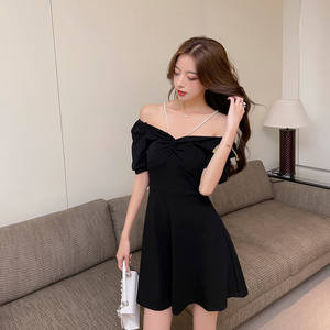 Fashion slim slim pure cotton sexy original shoulder A-line dress