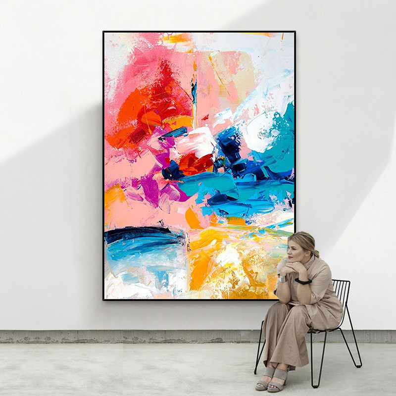 meju手绘油画艺术渐变立体抽象玄关装饰画竖版客厅样板房挂画