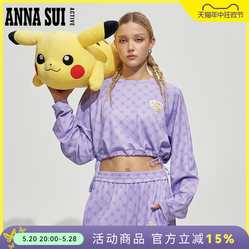 ANNA SUI 宝可梦联名系列 复古皮卡丘印花短款长袖菠萝纹弹力卫衣