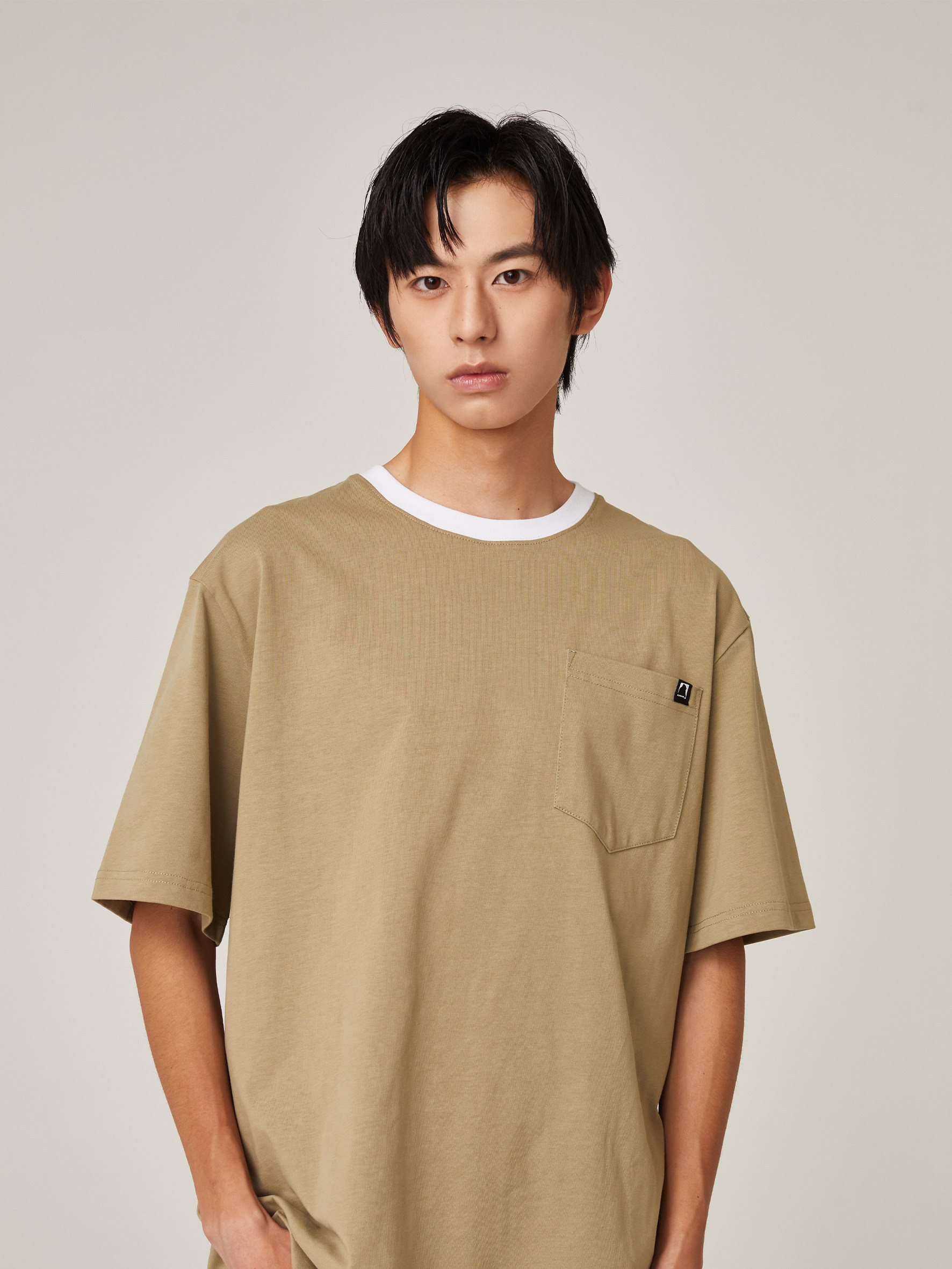 mundane (mde) 21ss 日系短袖重磅全棉小领口宽松廓形印花口袋t恤