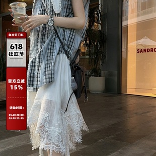 南油小众原创设计mskin6不规则蕾丝花边百搭叠穿白色吊带连衣裙女