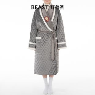 BEAST野兽派绒面灰色蓝色保暖舒适睡袍睡衣家居服春生日礼物