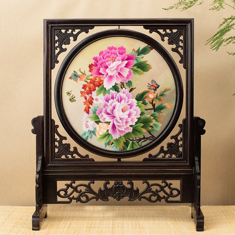 刺绣摆件手工苏绣中式台屏成品古典双面绣桌面屏风装饰品特色礼品