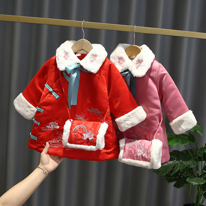女宝宝拜年服棉服冬季装女童汉服古装加厚儿童棉衣唐装婴儿新年装