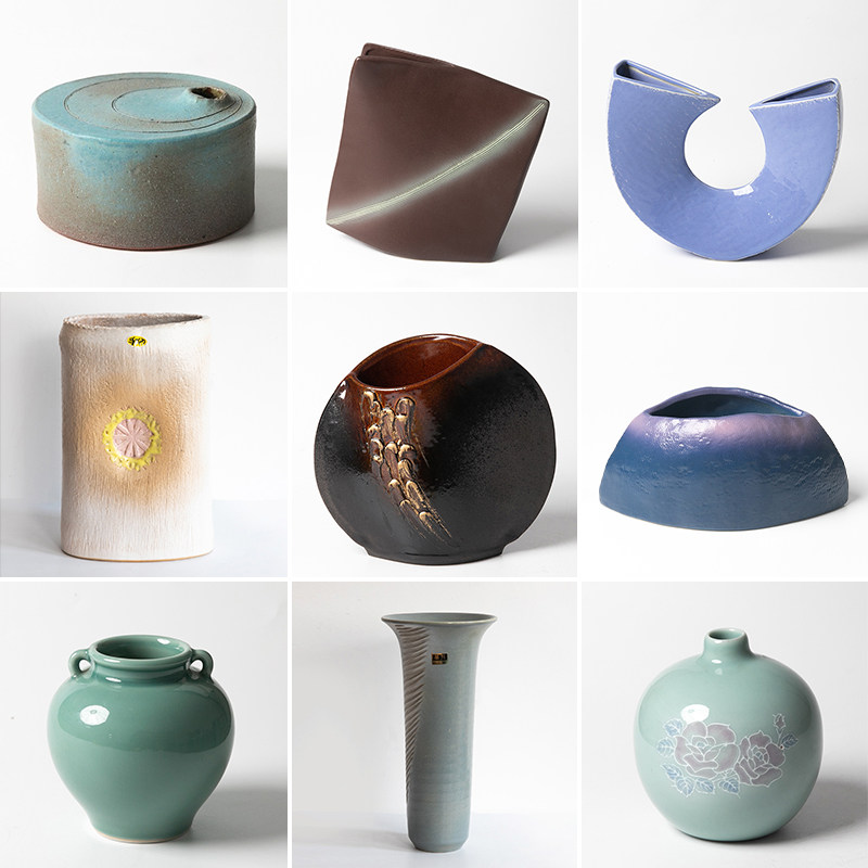 日本进口万古烧现货陶罐日式花道插花花瓶陶瓷自由池坊花器器皿
