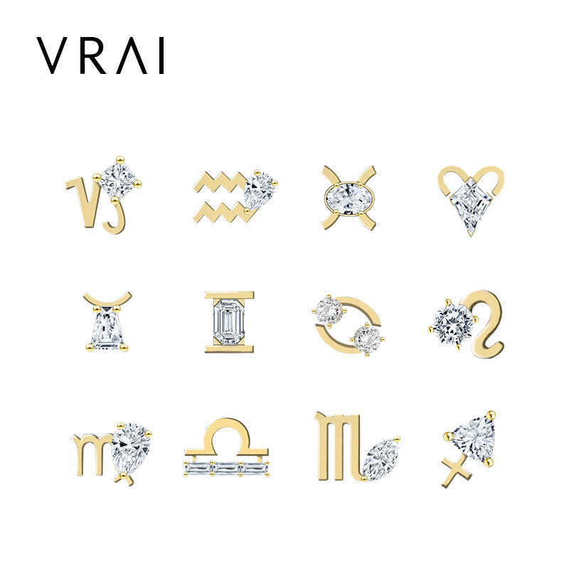 vrai芮爱十二星座耳钉钻石耳饰美国加州进口裸钻耳饰
