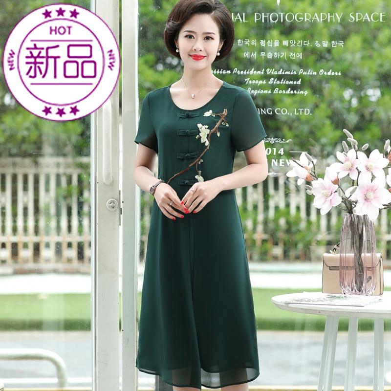 中年妇b女胖妈妈装2019新中老年女装夏装复古雪纺连衣裙中长款妈|ruв категории Женская одежда, в пожилых женщин - от Buy2taobao.com для оказания профессиональной услуги покупки агента Taobao