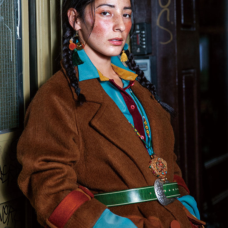 圣山服饰设计师原创设计拼色双面百分百羊毛羊绒高端大衣中长款