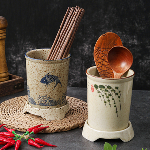 陶瓷筷子筒筷子篓日式家用大号厨房筷子勺子收纳架收纳盒沥水筷笼