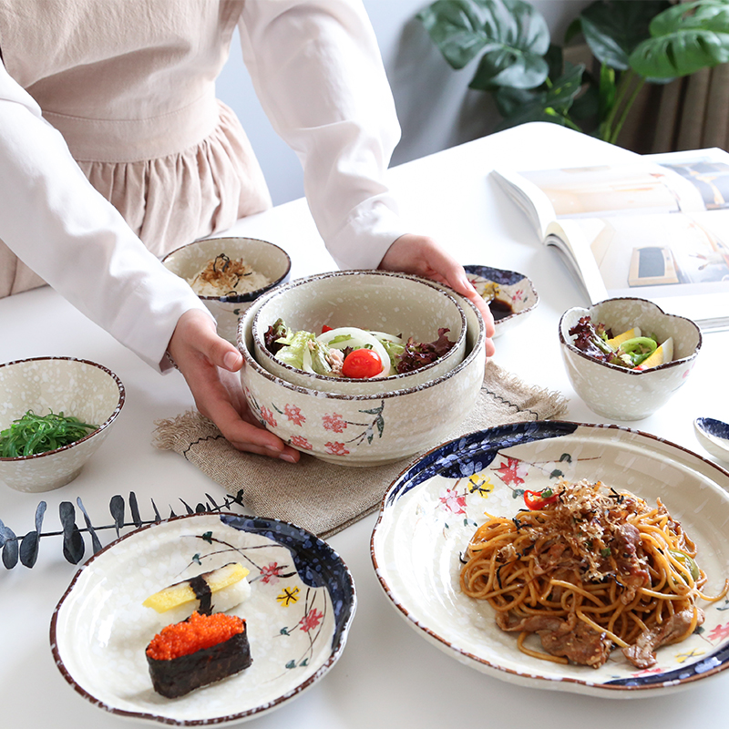 家用小碗陶瓷米饭碗 日式复古碗韩式碗套装碗菜盘子 碟汤碗麦片碗