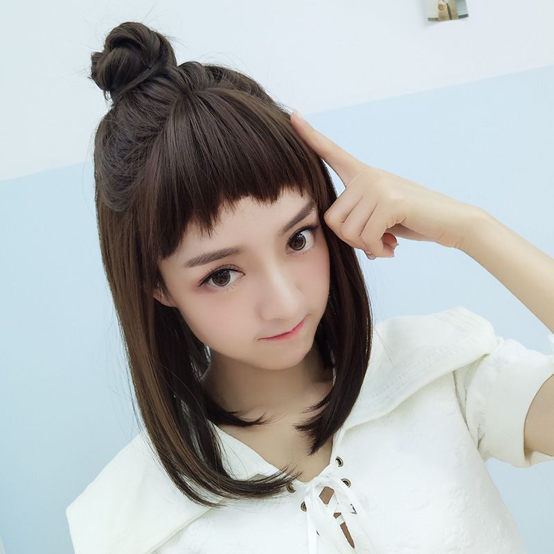 假发女短发网红圆脸可爱齐肩锁骨中长发二次元狗啃刘海整顶全头套