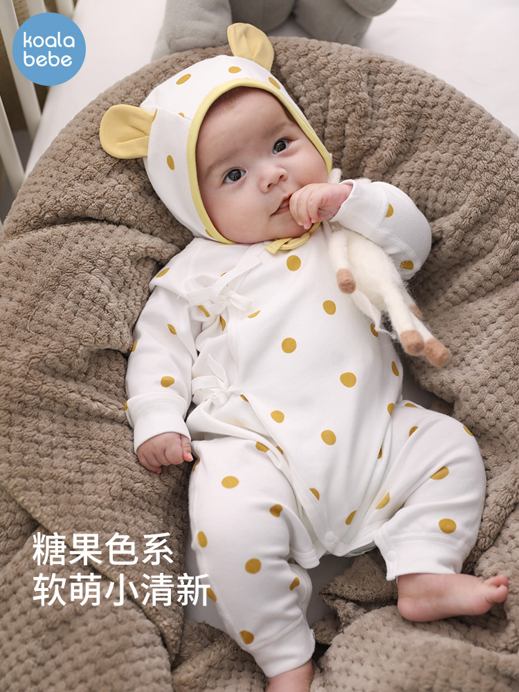 考拉鼻鼻初生婴儿衣服纯棉新生儿和尚服连体衣满月宝宝春秋季波点