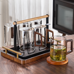 玻璃杯套装家用客厅耐高温绿茶杯大容量带把水杯6只待客喝水杯子