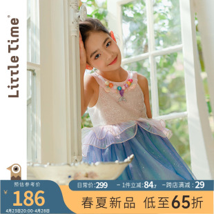 littletime女童美人鱼公主裙亮片2024新款表演礼服裙夏洋气连衣裙