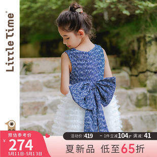 littletime儿童春夏牛仔蓝蝴蝶结背心裙轻奢礼服裙女童小香连衣裙