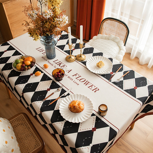 法式浪漫桌布ins轻奢高级感复古棋盘格长方形餐茶几桌台布野餐布