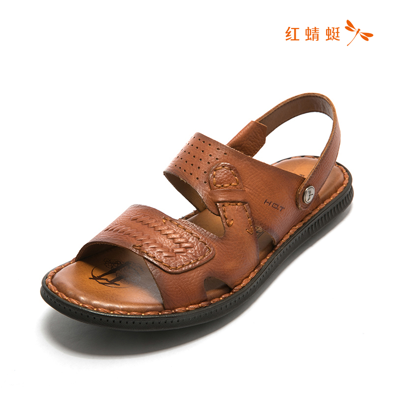 红蜻蜓专柜正品夏季新款男鞋牛皮两穿休闲款男凉鞋l93023