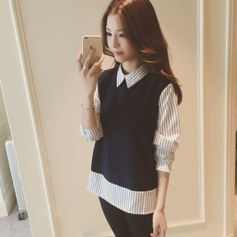 the republic of korea Women's wear spring and autumn new pattern temperament Sweet Self cultivation Primer shirt Easy Long sleeve False two stripe shirtin the Women's clothing/Boutique , Shirt  category - from Buy2taobao.com to provide professional Taobao agent buy service
