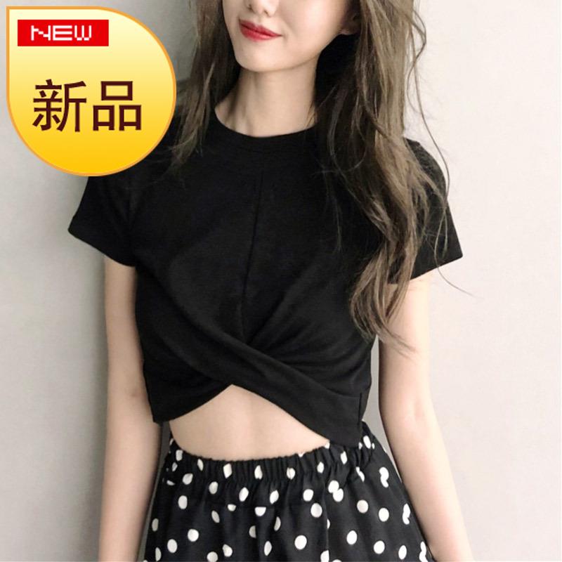 打底衫黑色短袖女201j9新款复古百搭交叉ins设计感白色短款潮大码|msdalam kategori Butik wanita / wanita, baju-T - dari Buy2taobao.com untuk memberikan perkhidmatan ejen Taobao profesional membeli