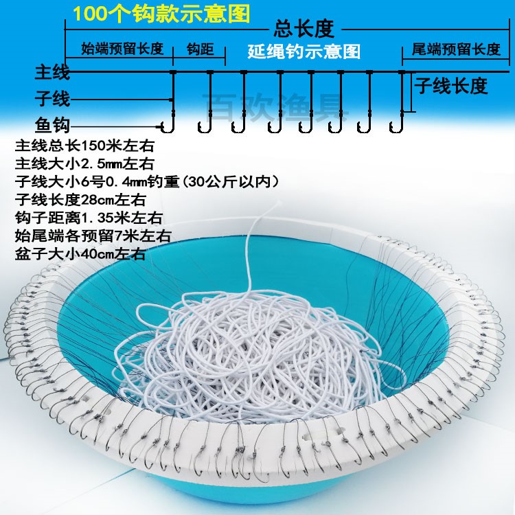 百欢自动钓鱼神器排钓昂刺鱼甲鱼黑鱼河鳗地钩串钩线组防咬线套装