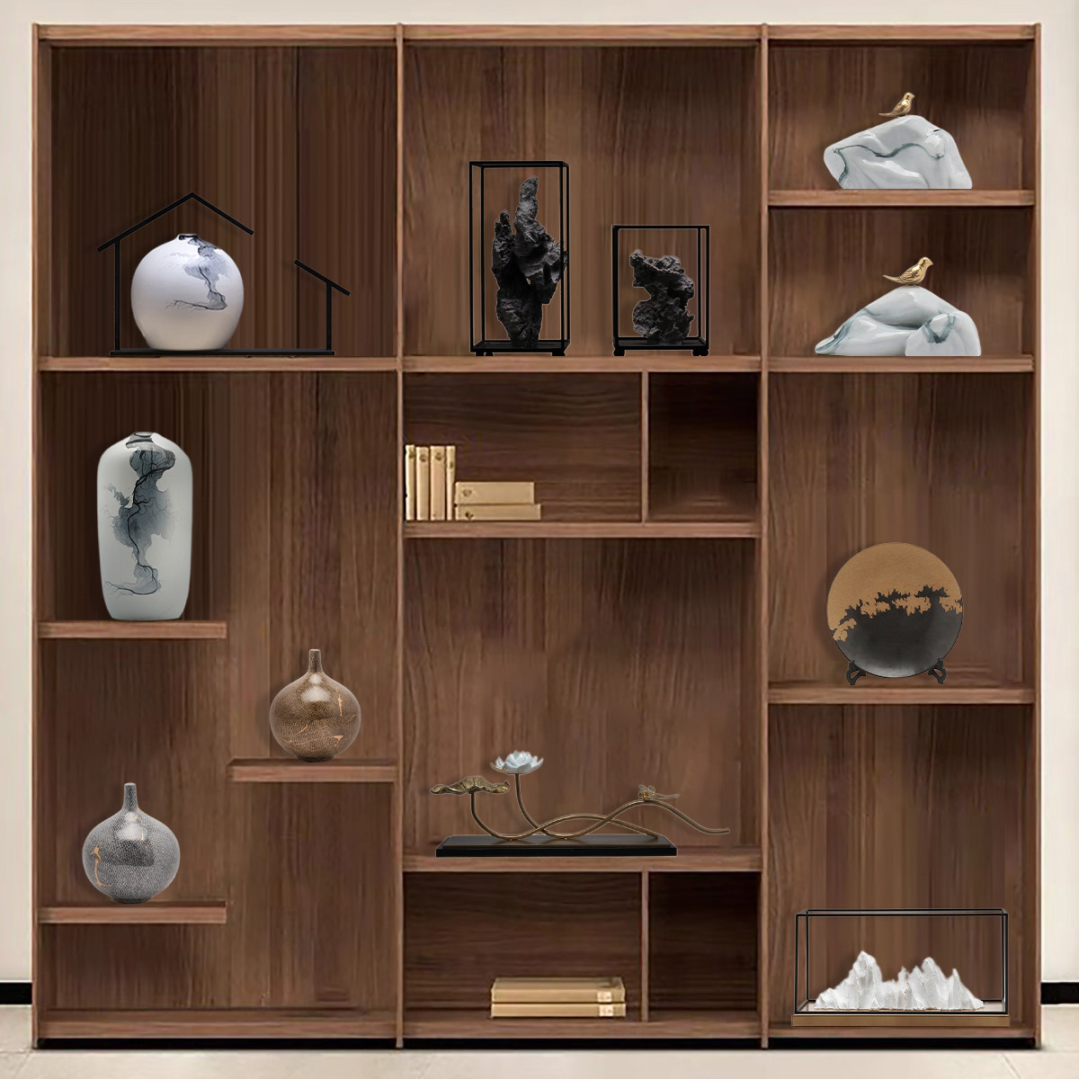 新中式假山摆件组合套装禅意客厅居家玄关电视柜创意现代软装饰品