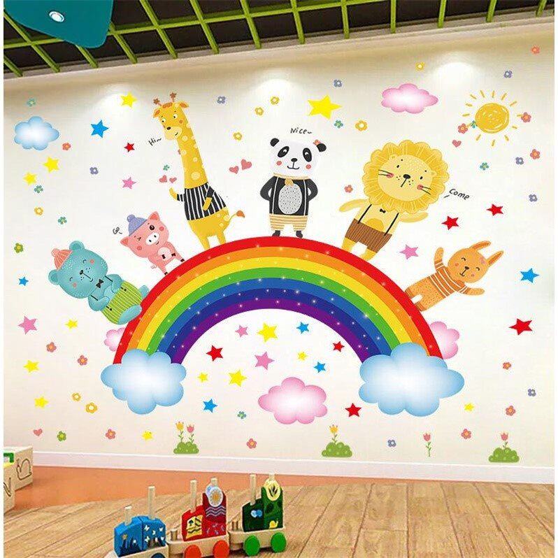 卡通动物墙贴画墙上贴纸儿童房间卧室幼儿园墙面装饰可爱壁纸自粘