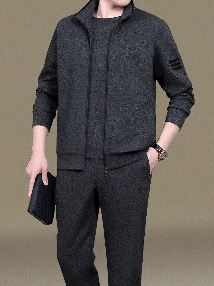 李宁贵宾中年人运动套装男春秋季三件套中老年休闲衣服男爸爸秋装