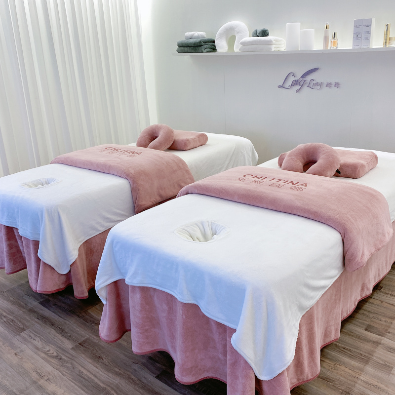 新款促销美容皮肤管理床罩四件套简约纯色美容院按摩床单床套定制