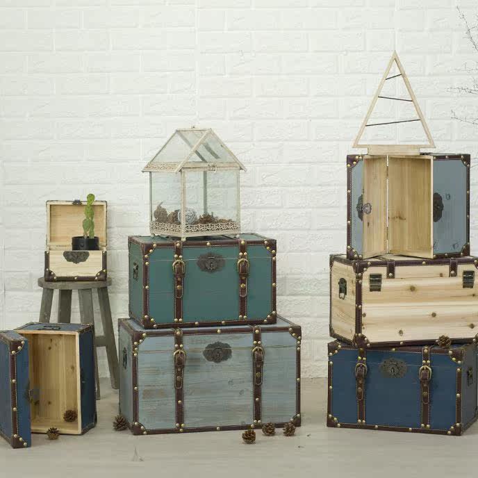 复古木箱带锁实木箱子储物箱定制小木盒做旧装饰长方形带盖大木箱