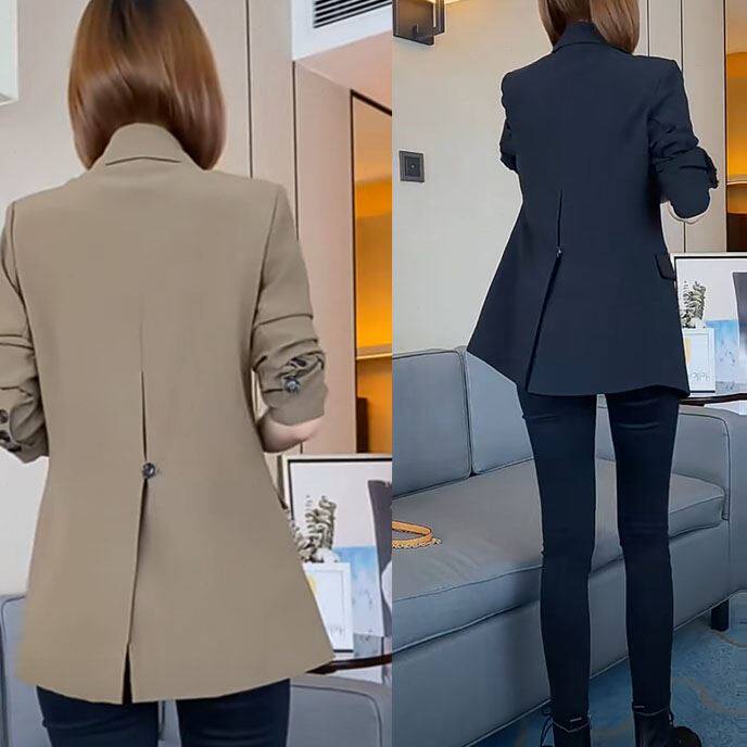 2021春秋开叉后背纽扣白色西装外套女网红炸街设计感小众小西服