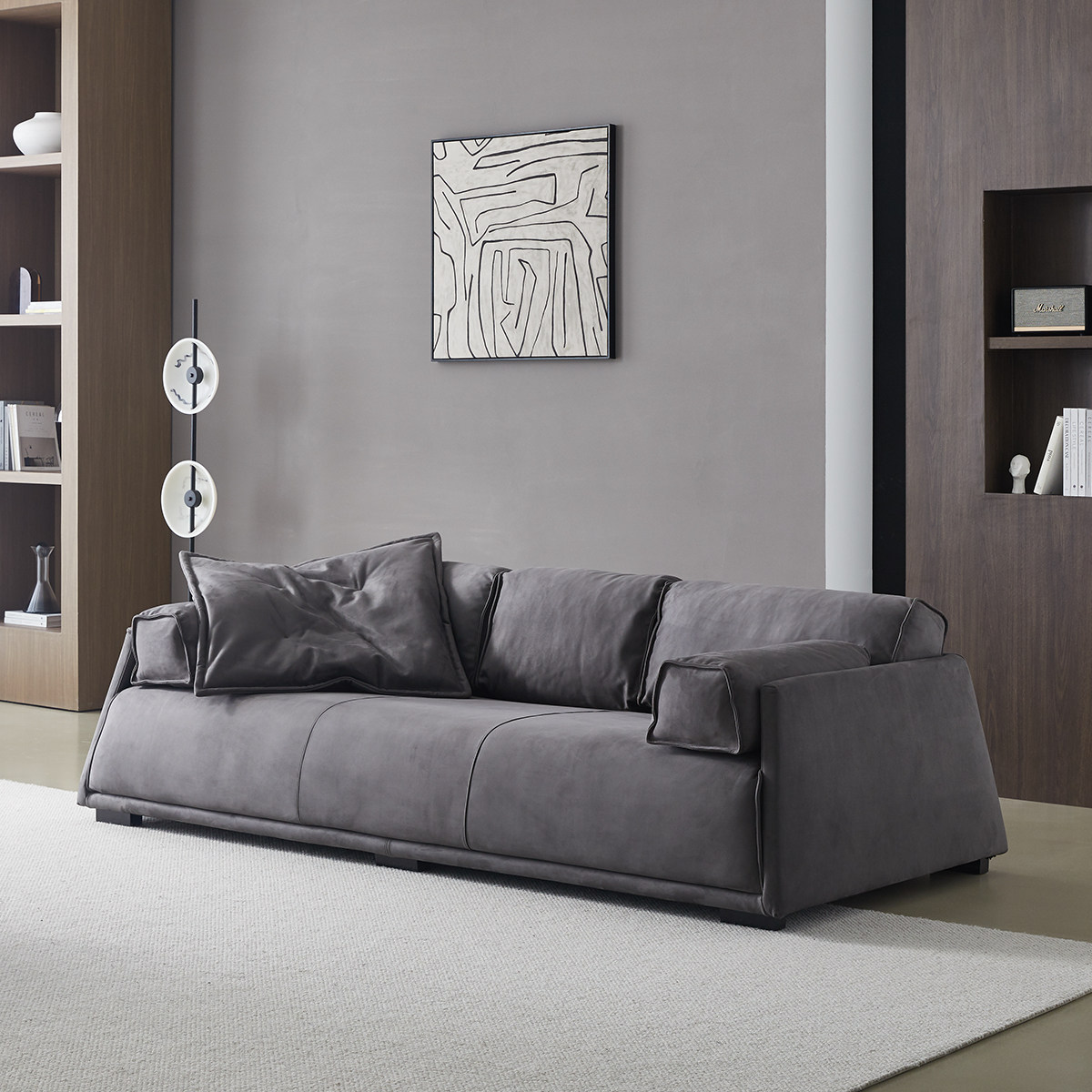 思普意式极简羽绒沙发设计师款轻奢磨砂绒布艺现代简约样板间直排