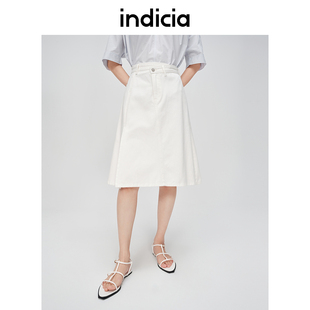 indicia标记商场同款夏季简约白色半身裙牛仔裙女装6B404QZ229F
