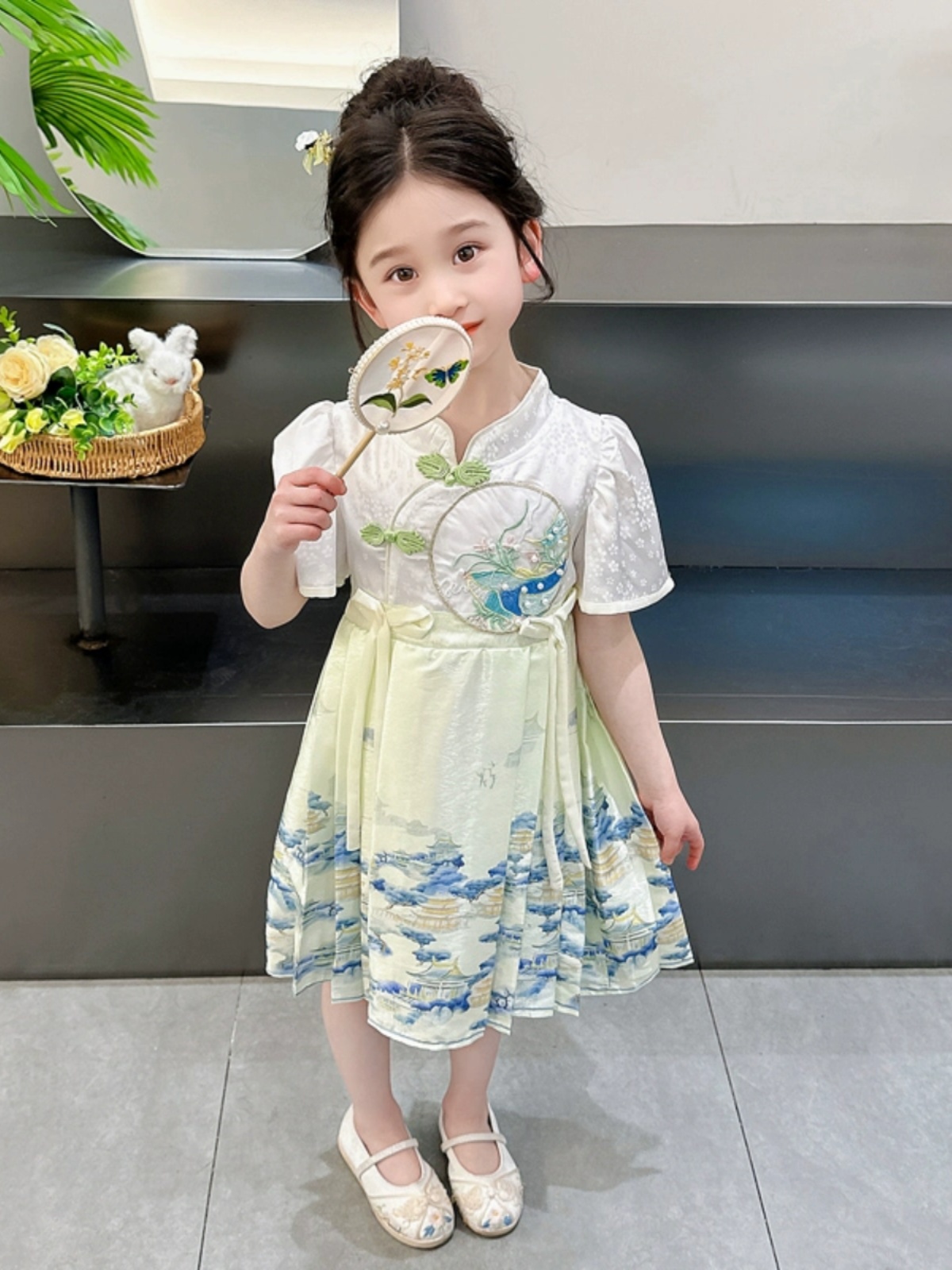 新中式兰花马面裙连衣裙2024夏季新款中国风女童洋气可爱儿童童装