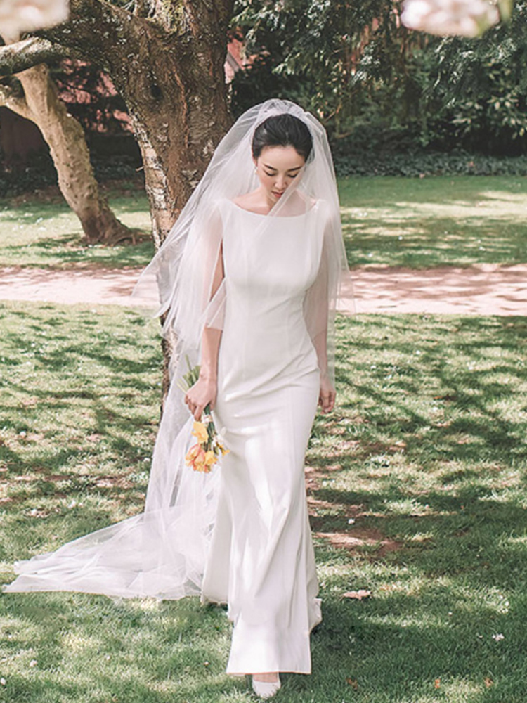 French light wedding dress 2019 new pattern fish tail Simplicity Satin Evening dress bride Out of yarn Self cultivation Tailing Spring and summerin the Women's clothing/Boutique , Large size women category - from Buy2taobao.com to provide professional Taobao agent buy service