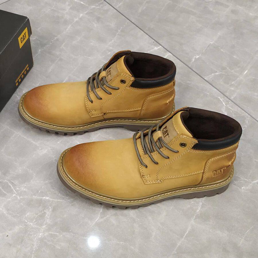 cat男鞋中帮大黄靴圆头休闲户外冬季加绒正品高帮卡特工装马丁靴