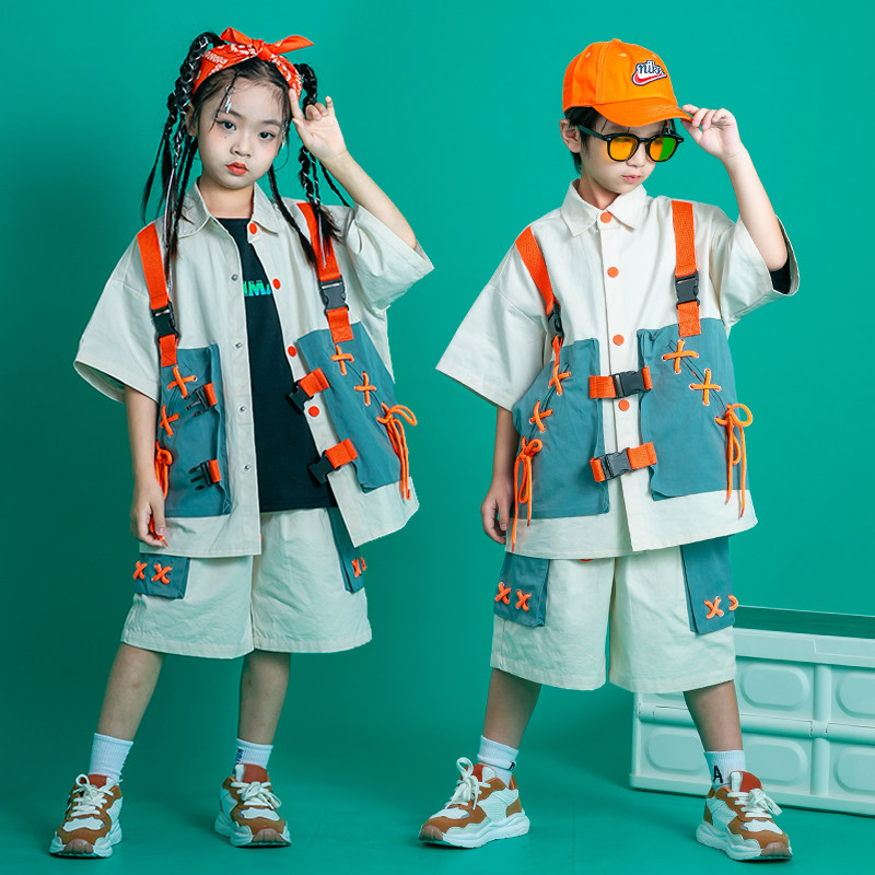 街舞儿童潮服男童炫酷工装套装走秀少儿嘻哈童装潮牌炸街表演服装