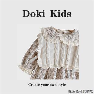 DOKI KIDS~女宝碎花洋装2023春秋新款长袖毛衣马甲公主裙两件套