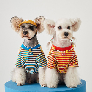 狗狗衣服新款夏装条纹T恤短袖泰迪雪纳瑞柴犬比熊中小型犬宠物装