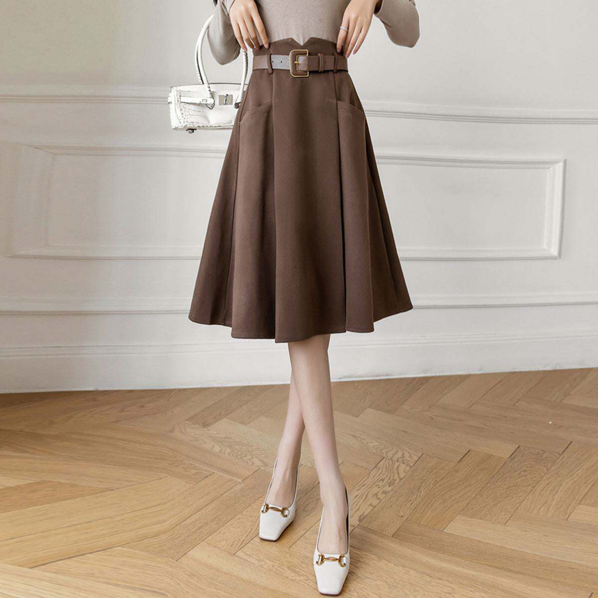 秋冬季小个子毛呢a字半身裙子女2021年新款洋气爆款百褶包臀短裙