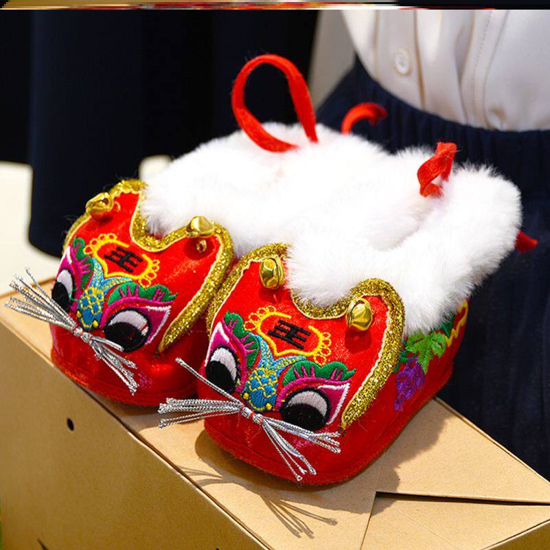 经典虎头毛毛款新年中国风初生室内婴儿步前鞋