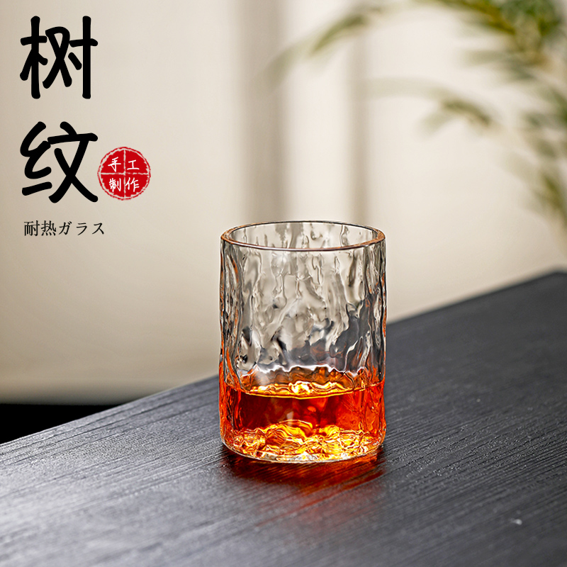 耐高温玻璃杯树皮纹ins风锤纹杯茶杯家用透明水杯子啤酒杯咖啡杯